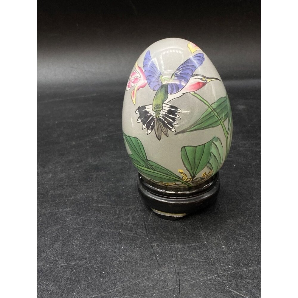Smithsonian Institution Reverse Paint Glass Hummingbirds & Flower Stand